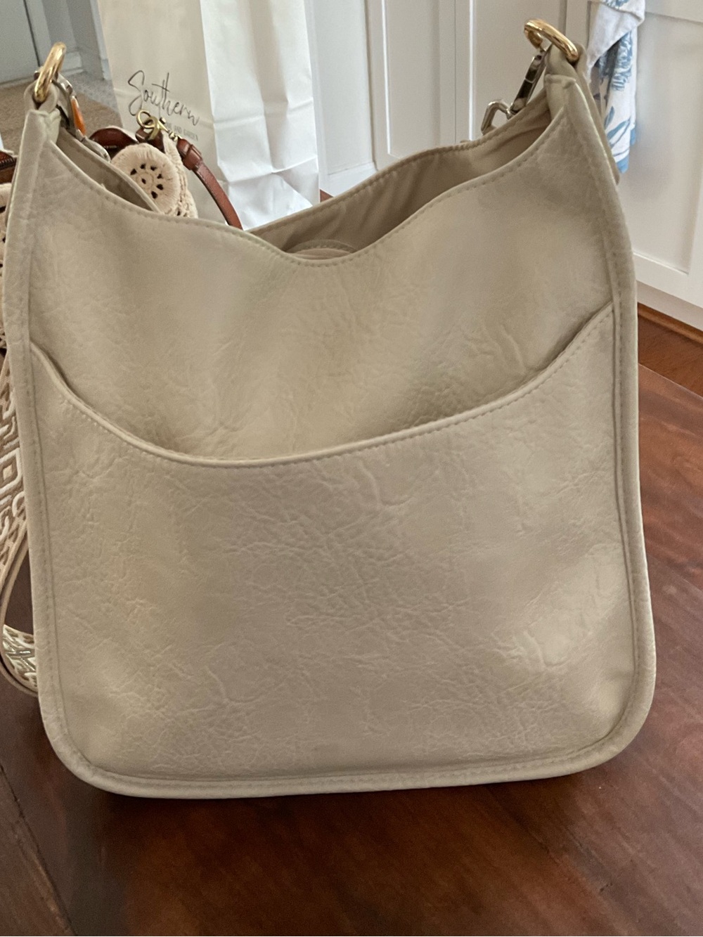 Ah Dorned Cream Crossbody Hobo Bag with Front Slip Pocket